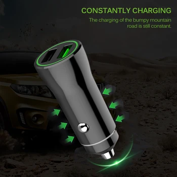 

Dual USB Car Charger FC3.0 Fast Charge Car Mini USB Phone Charger Multiple Safety Protection for iPhone and Android
