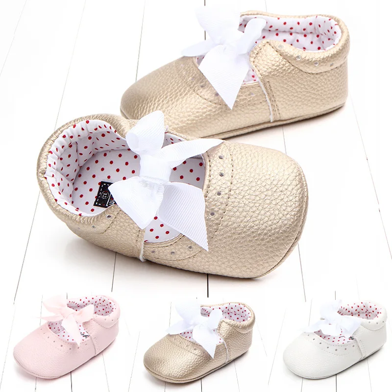 

0-18M Toddler Baby Girl Soft PU Princess Shoes Bow Bandage Infant Prewalker New Born Baby Shoes