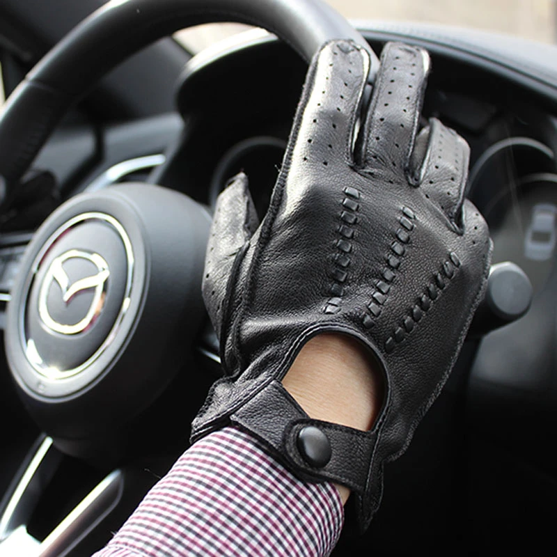 Motorcycle Riding Deerskin Gloves Men's Single-Layer Thin Fashion Hollow New Spring and Autumn Car Driving Driver Leather Gloves mens dress gloves