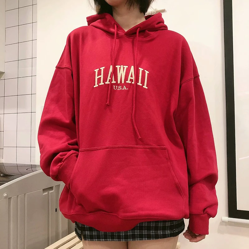 

UNUTH Women Fashion Hoodies Letter Embroidery Pockets 2022 Spring Female Loose Pullover Hooded Vintage Girls Chic Hoodie Fleece