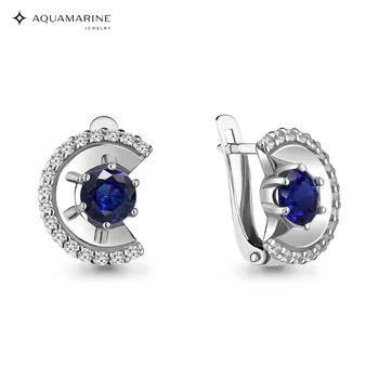 

Earrings with AQUAMARINE nanosapfirami, cubic zirconia, silver 925