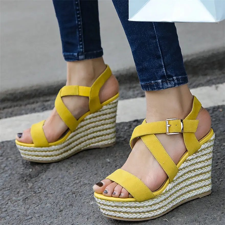 

Punk Creepers Women Ankle Strap Genuine Leather Platform Wedges High Heel Gladiator Sandals Female Open Toe Party Pumps Shoes