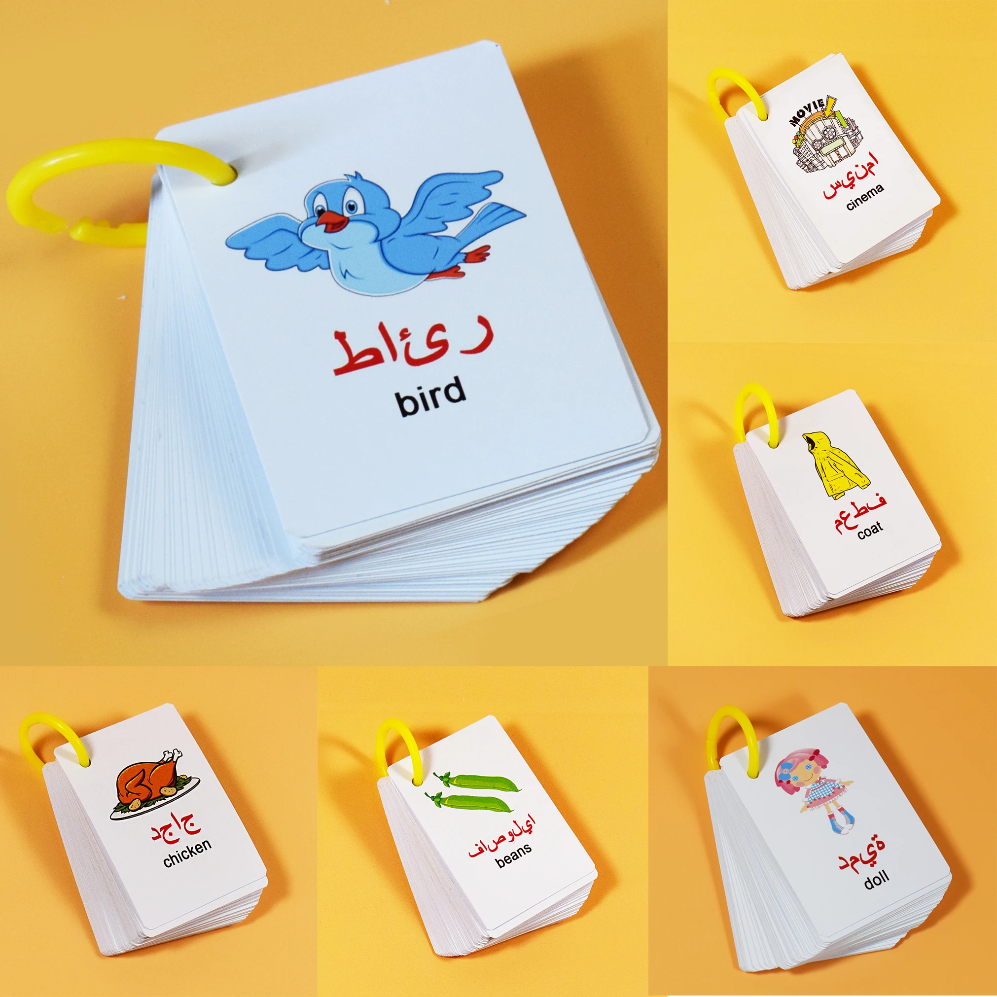 

Arabic 80Photos Set Baby Learning Card Toys Food/Animal/Body/Fruit/School/Number/Color/Traffic Visual Excitation Early Education Card For Kids Flash Cards