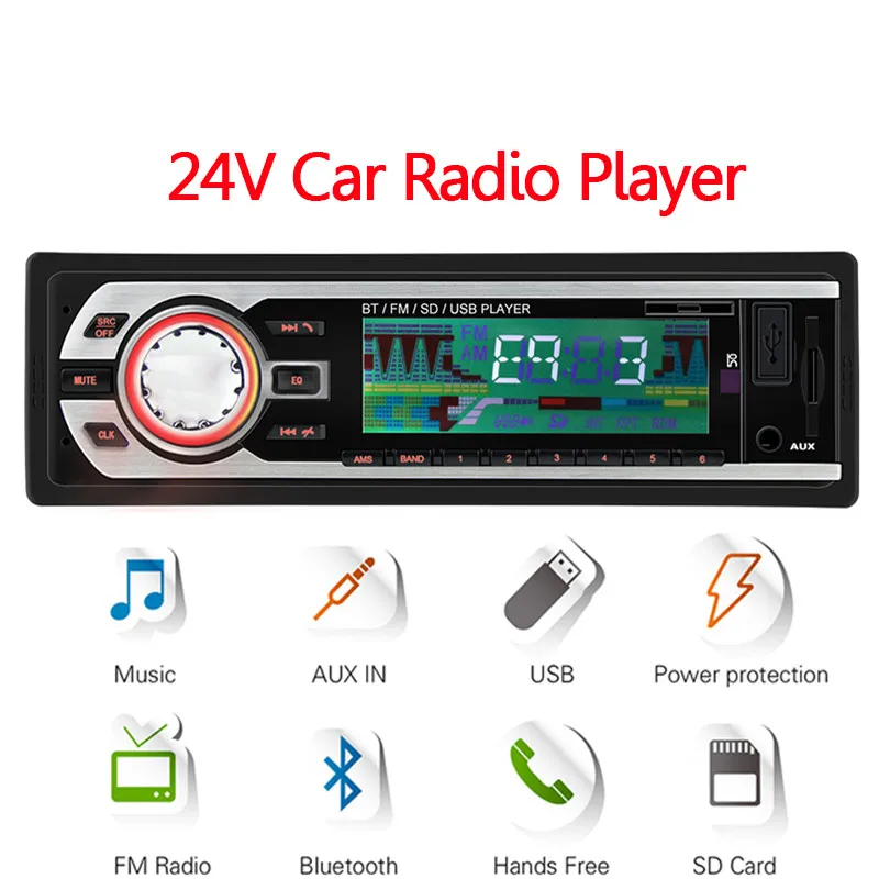 

24V Truck Car Radio Stereo Audio Bluetooth In-dash 1Din FM Aux Input Receiver SD USB MP3 ISO Connector autoradio oto teypleri
