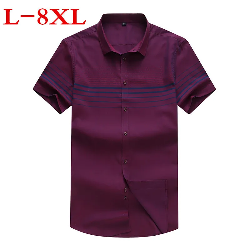 Новый размера плюс 8XL 7XL 6XL 5XL для мужчин в полоску рубашка с короткими рукавами