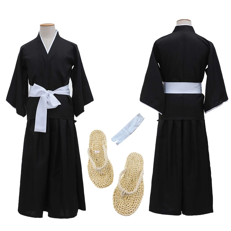 Унисекс аниме Bleach косплей Ichigo Kurosaki Bankai длинное кимоно человек японский традиционный ретро Самурай юката комплект одежды