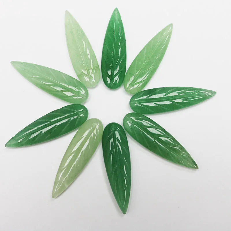 Natural Green Aventurine Stone Hand-Carved Leaves Gem pendant for diy jewelry making necklace Accessories 10pcs