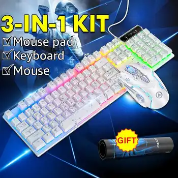 

Rainbow LED Backlight USB Gaming Keyboard Mouse Set 3200DPI 6 Buttons LED Ergonomic Gamer Computer Keyboard For PC Laptop