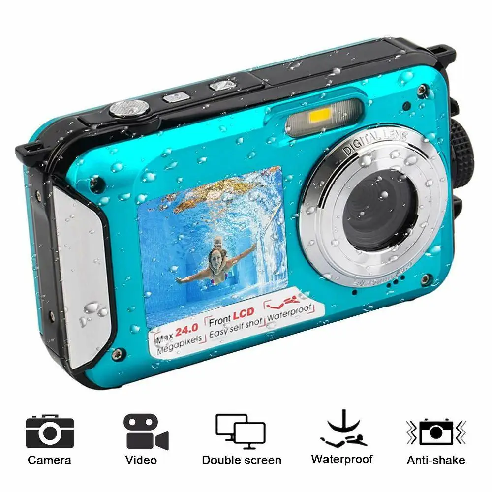 BEESCLOVER TFT Цифровая камера водонепроницаемая 24MP MAX 1080P двойной экран 16x цифровой зум видеокамера HD268 подводная камера r20 - Цвет: blue