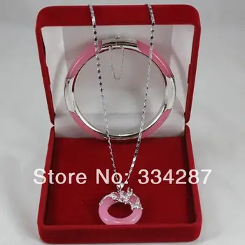 

Wonderful pink Jade Circle Dragon Pendants Necklace Bracelet Set (no box)