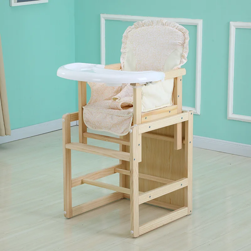 

Multifunctional Log Solid Wood Booster Seats 2 In 1 Baby Dining Chair Table Feeding Chair for Babies Pine Wood Color High Chair