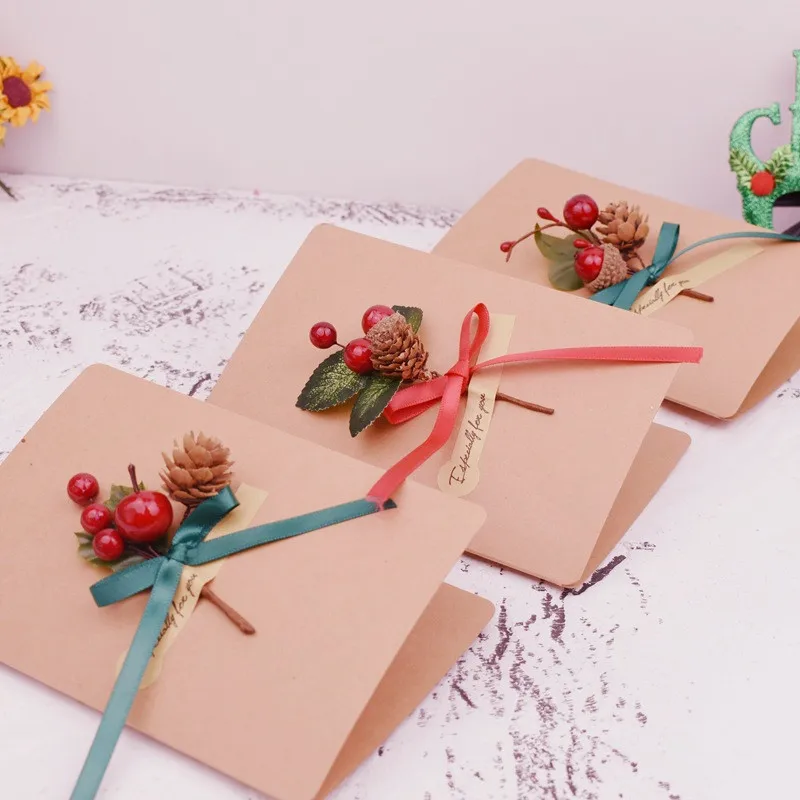 5 карт ретро DIY крафт-бумага для приглашения поздравительной открытки с конвертом ручной работы гербарий Свадебные праздничные конверты