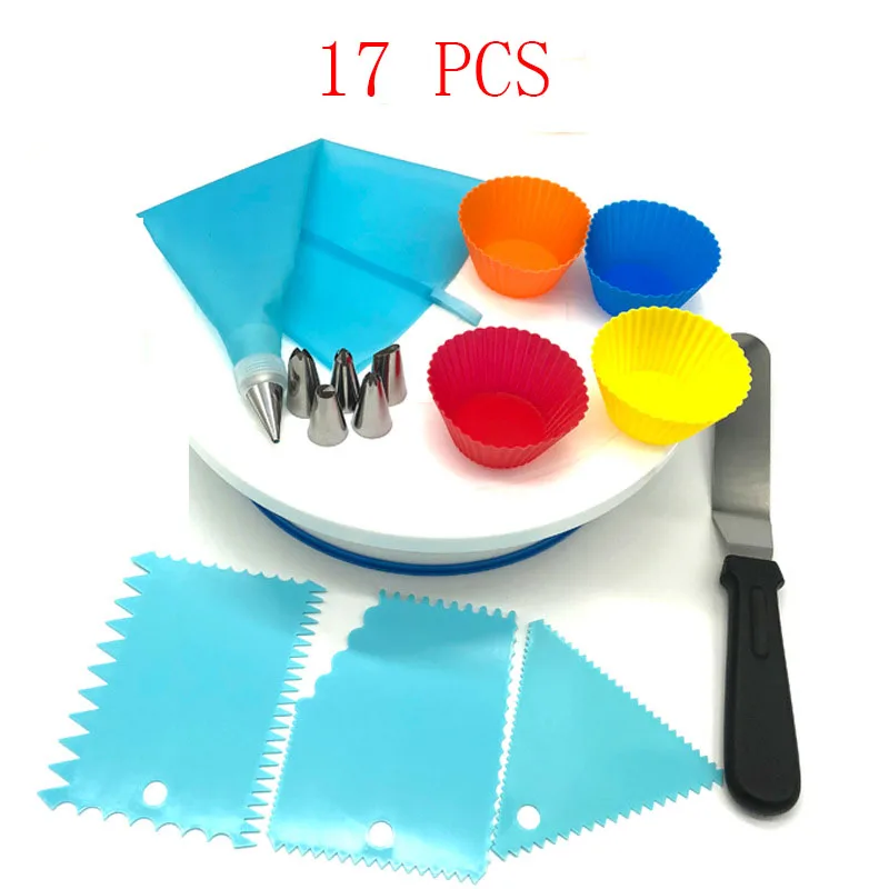 

17 PCS DIY Cake Turntable Baking Silicone Mold Cake Plate Rotating Round Cake Decorating Tools Rotary Table Pastry Supplies Cake