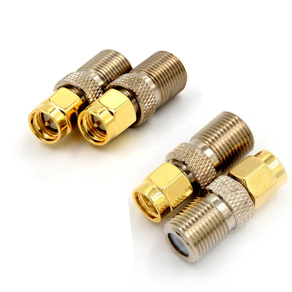 1PC F Type Female Jack To SMA Male Plug Straight RF Coaxial Adapter F Connector To SMA Convertor Gold Tone