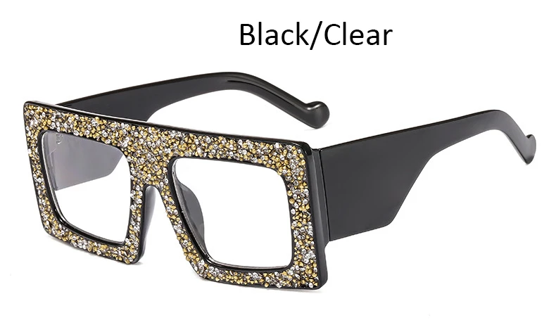 Black Clear Роскошные квадратные солнцезащитные очки с бриллиантами для женщин, большие размеры, фирменный дизайн, кристальная оправа, стразы, солнцезащитные очки Oculos - Цвет линз: Black Clear