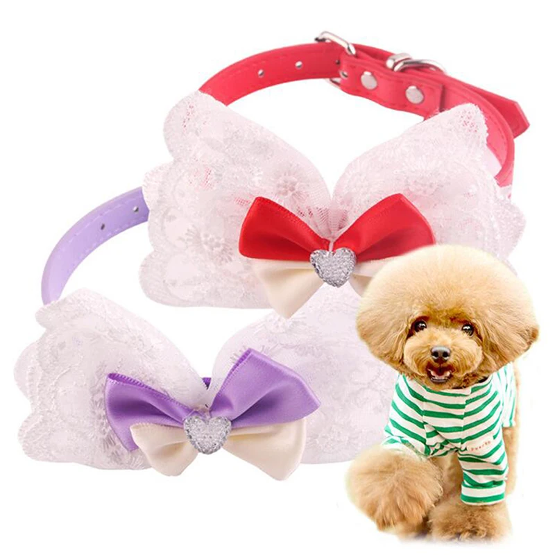 Hot Sale Pet Lace Rhinestone Collar Creative Adjustable Small Pet Dog Leash New Bow Dog Collar Towing For Dogs Pet Product