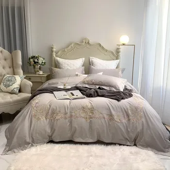 

Luxury 1000TC Egyptian cotton Bedding set Queen King Size Gold Exquisite Embroidery Duvet Cover Bed Sheet Pillowcases 4/7pcs