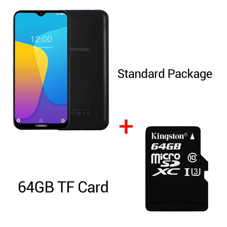 Смартфон DOOGEE X90, 6,1 дюймов, 19:9, дроп LTPS экран, смартфон, четыре ядра, 16 Гб ПЗУ, 3400 мАч, две sim-карты, 8 Мп+ 5 МП, WCDMA, Android Go - Цвет: Black N 64GB Card