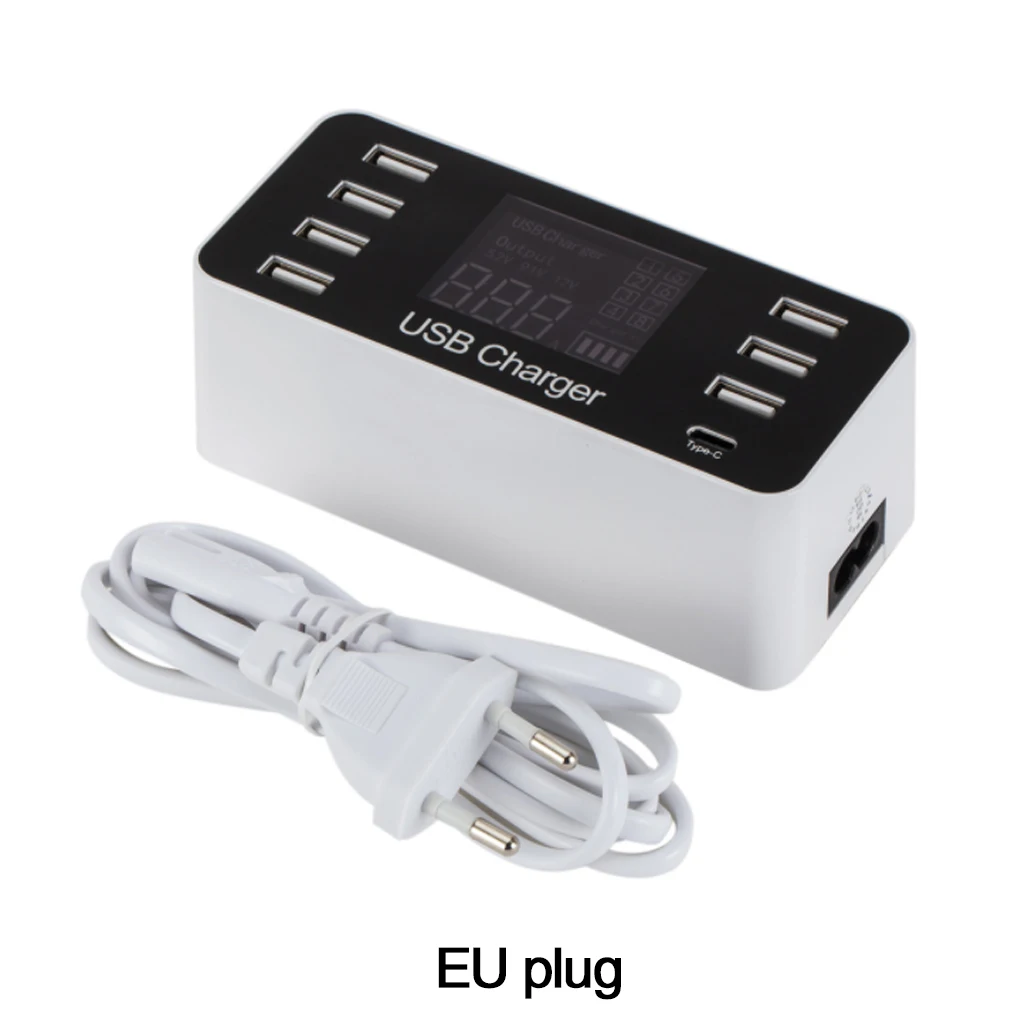 Европейский Союз (ЕС) 8 портов Смарт usb зарядная станция с ЖК-цифровым дисплеем 40 Вт многопортовое зарядное устройство для смартфонов планшетных ПК AU EU US UK Plug - Тип штекера: Европейский Союз (ЕС)