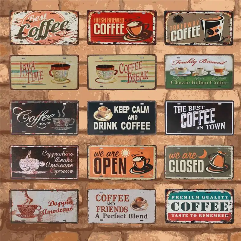 Car License Home Decorative Sign Vintage Coffee Pictures Metal Tin For Bar Pub Cafe Wall Decor Pin Up Plaques Plate Posters | Дом и сад