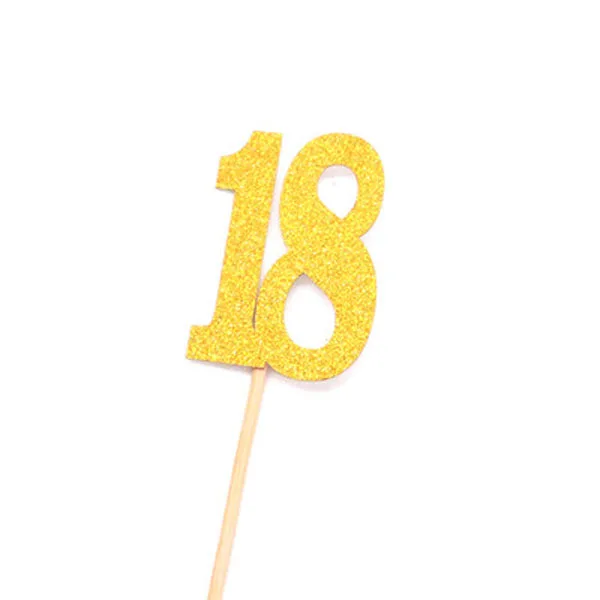 10 шт. Блестящий Золотой номер 16, 18, 21, 30, 40, 50, 60, 70, 80 Топпер для кексов украшение торта на день рождения, юбилей - Цвет: number 18