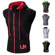 Летний стиль простой мужской контрастный цвет с капюшоном на молнии жилет Модный повседневный жилет без рукавов