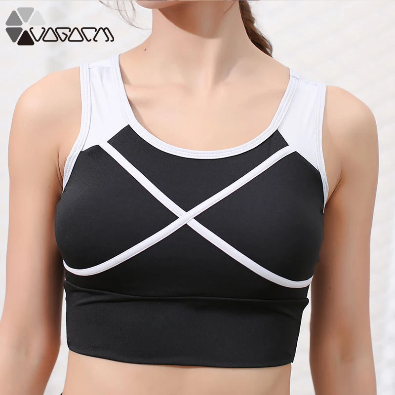 

Women's Sports Bra Fitness Running Exercise Stitching Quick-Drying Gather Crop Top Shockproof Bra Sports Yoga Vest Sportswear