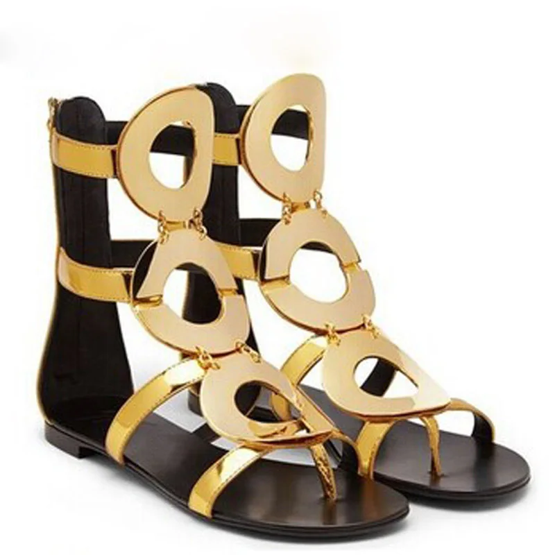 

Summer Plated Gold Circle Embellished Stiletto Heel Sandals Gladiator Peep Toe Flat Cutout Sandals Girl's Beach Vacation Shoes