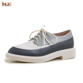 

INOE 2020 New Fashion First Genuine Leather Women Shoes Spring Short Heels Pumps Autumn Casual Sneakers Shoes Woman Grey Blue