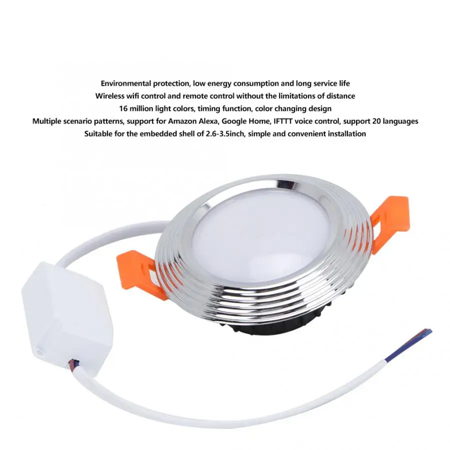 AC85-265V 7 Вт+ RGB Wi-Fi Интеллектуальный светильник смартфон Управление светодиодный вниз лёгкая перфорация 2,6-3,5 дюймов