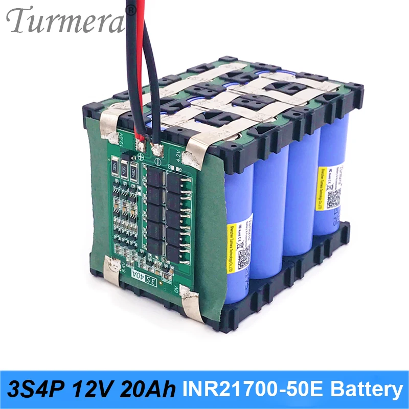 

Turmera 12V 20Ah литий Батарея 3S4P Применение INR21700-50E 5000 мА/ч, 3,6 V с 3S 40A Доски для балансирования для бесперебойной Питание 12V