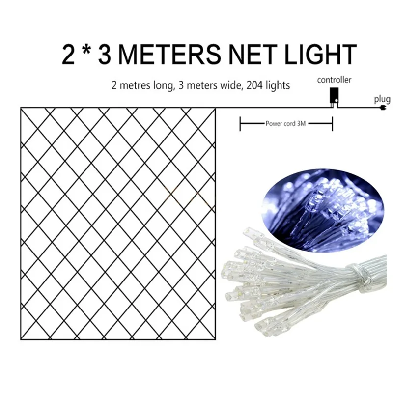 3 м x 2 м 204 светодиодов рождественские сетчатые огни водонепроницаемые наружные гирлянды для свадьбы, праздника, вечеринки, освещение AC110V 220 В