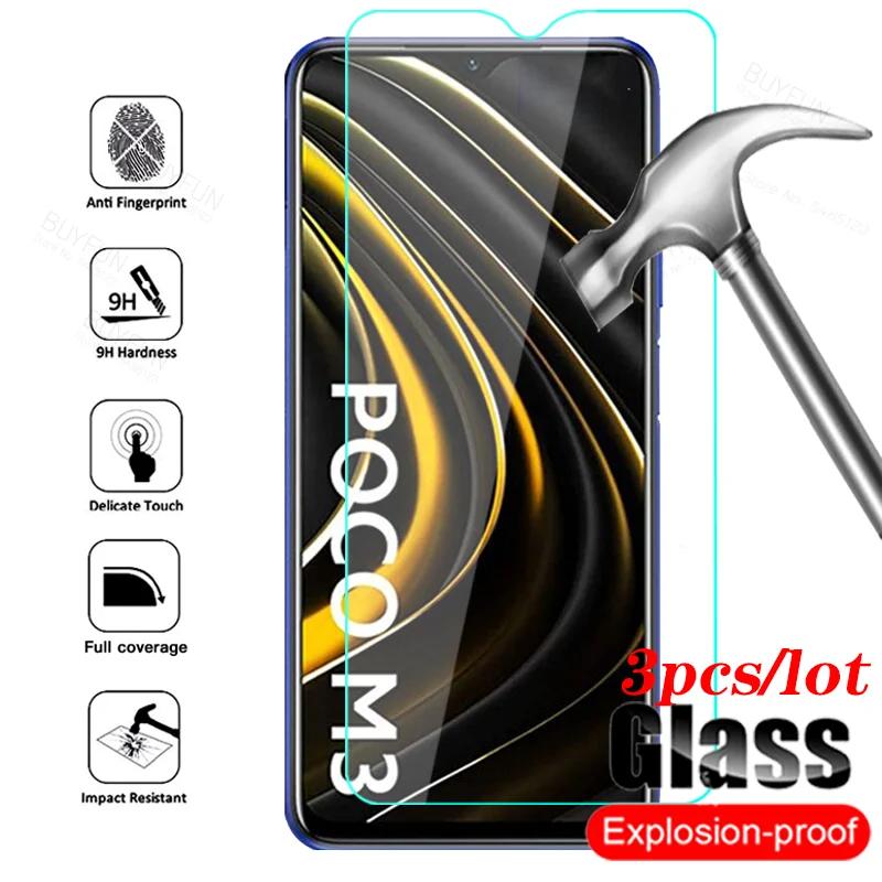 3 uds vidrio templado para Xiaomi POCO M3 Protector de vidrio película en Xiomi POCOM3 Xiami POCCO M 3 3M de vidrio Protector caso