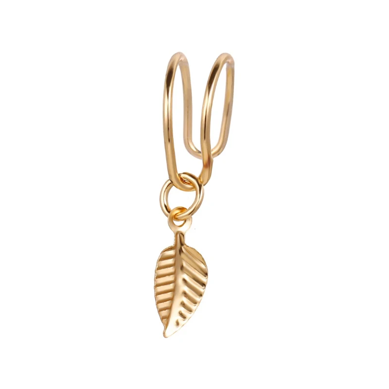 gold color leave 5 шт./компл. не пирсинг кросс-образной ручкой клипсы для ушей в стиле «панк» Кафф серьги-клипсы Обёрточная бумага Earcuff поддельные серьги, Надеваемые На ушной хрящ ювелирные изделия - Окраска металла: gold color leave