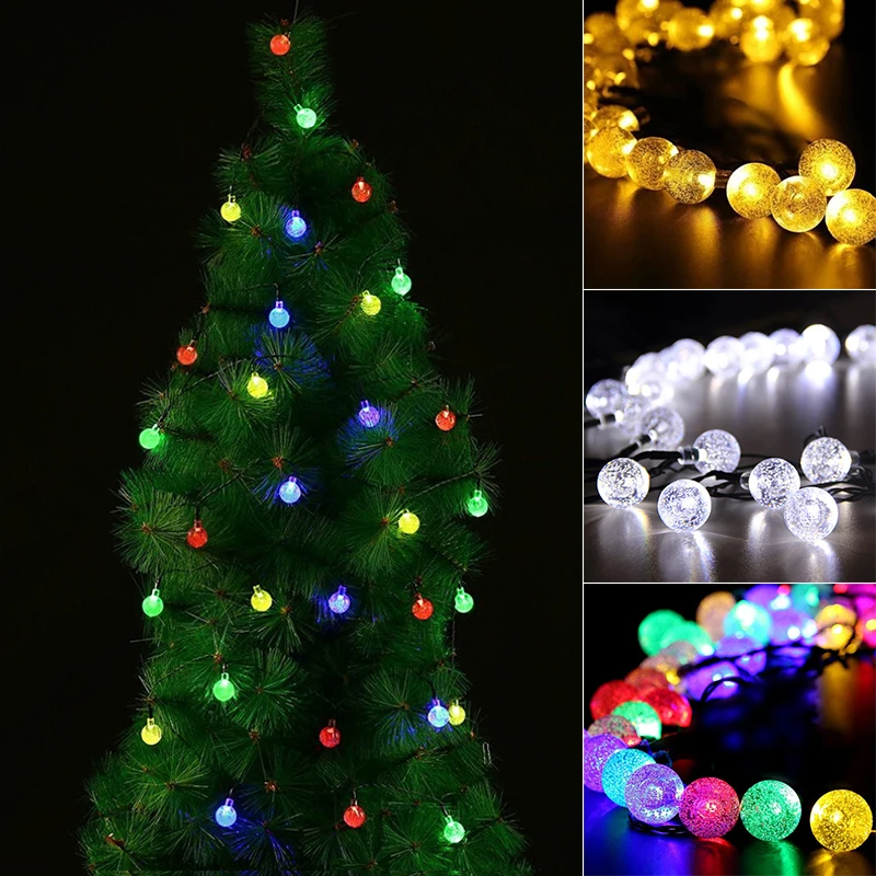 Solar Outdoor String Lights 20ft 30 LED Warm White Crystal Ball Solar Powered Globe Fairy Lights for Outdoor Garden Decor