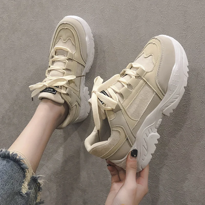 

AGUTZM 2019 women Shoes Lace-up Fashion Platform Ladies Chunky Causal Shoes Woman Leather Sneakers Shoes Chaussure Femme A377
