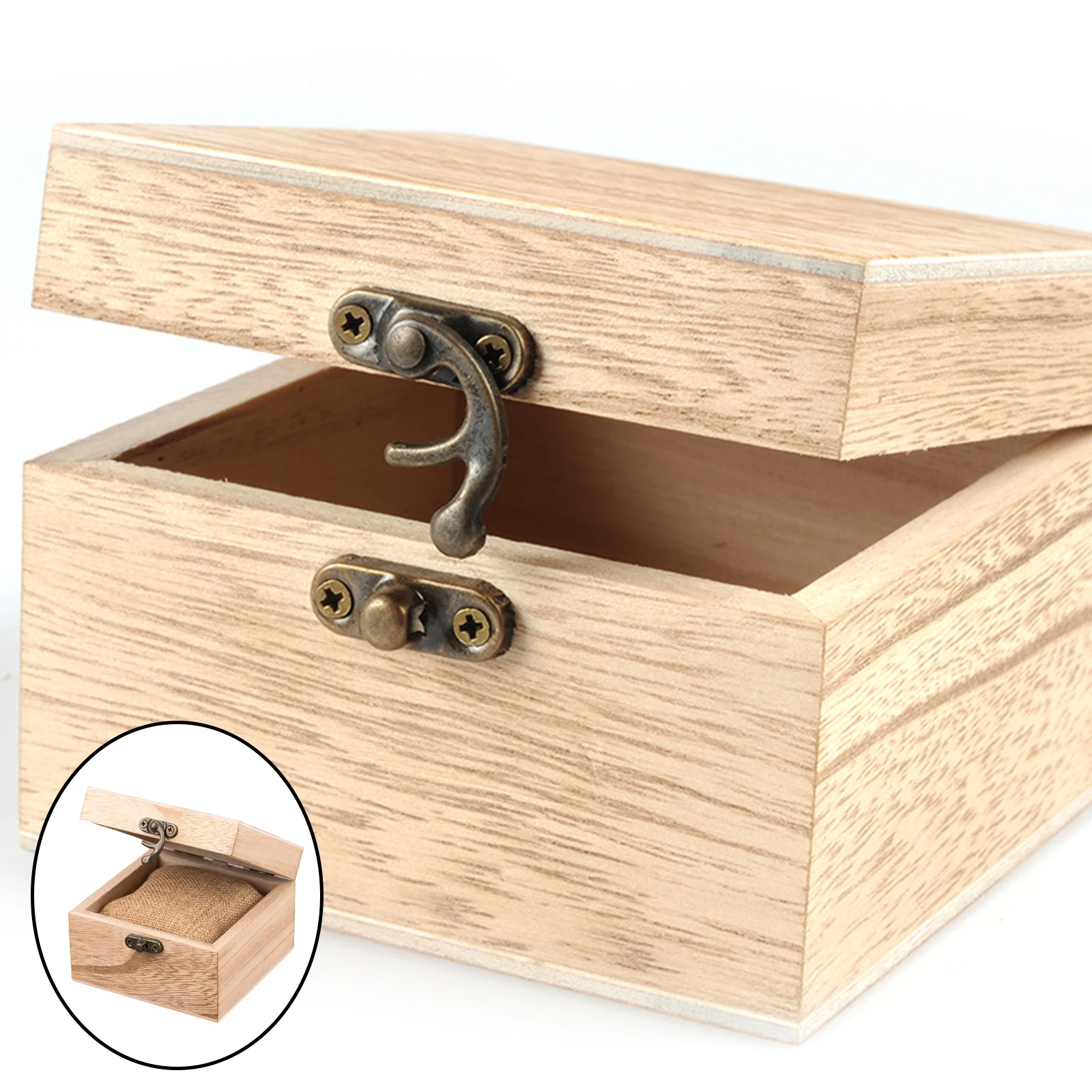 Travel DIY Unpainted Wooden Watch Case Square Jewelry Display Box Chest Packing Box Single Slot Wood Watch Storage Holder watch storage box watch storage bag watch storage pouch
