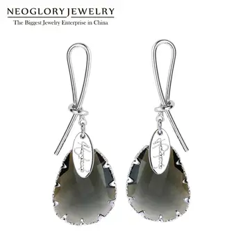 

NEOGLORY Jewelry Grey Crystal Drop Earrings For Women Golden/Rhodium Plated Personality Ear Acessories For Party Gift
