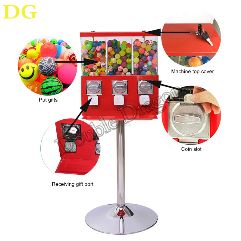 Triple Gumball Machine Candy Vending Machine Bubble Gum Dispenser Bank