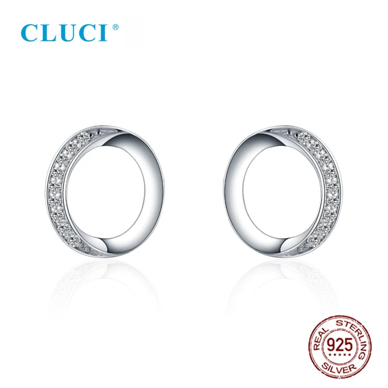 

CLUCI Silver 925 Simple Round Stud Earrings with Push Back Women Sterling Silver Office Jewelry