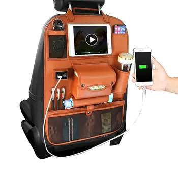 

Universal Auto Storage Bag 4 USB DC 5V Charging Waterproof Seat Back Bag PU Leather Car Hanging Bag