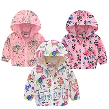 

1-6Y Spring Windbreaker Jackets For Girls Children Hooded Zipper Long Sleeved Print Coat Kids Outerwear куртка для девочки #4