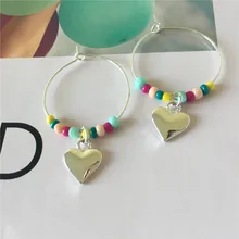 S/S Новое поступление горячая лето милые девчачьи позолоченные красочные бусы с сердцем очаровательные серьги-кольца для женщин и девушек милые