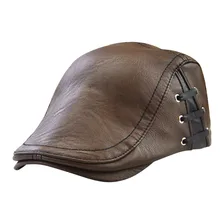 Модные кожаные мужские шапки, перфорированные, на шнуровке, осенние и зимние теплые береты, новые винтажные простые цвета, повседневные Восьмиугольные шляпы