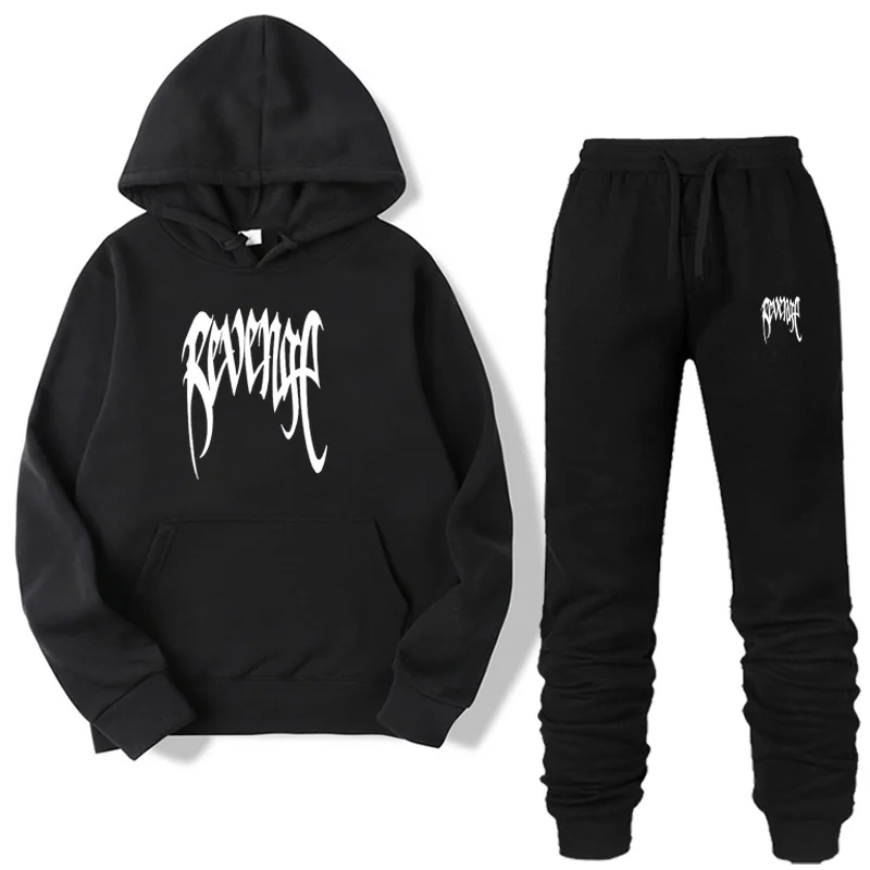 Harajuku стиль весна осень месть убить толстовки+ брюки XXXTentacion мужские Хип Хоп Толстовка Белый Черный пуловер - Цвет: black