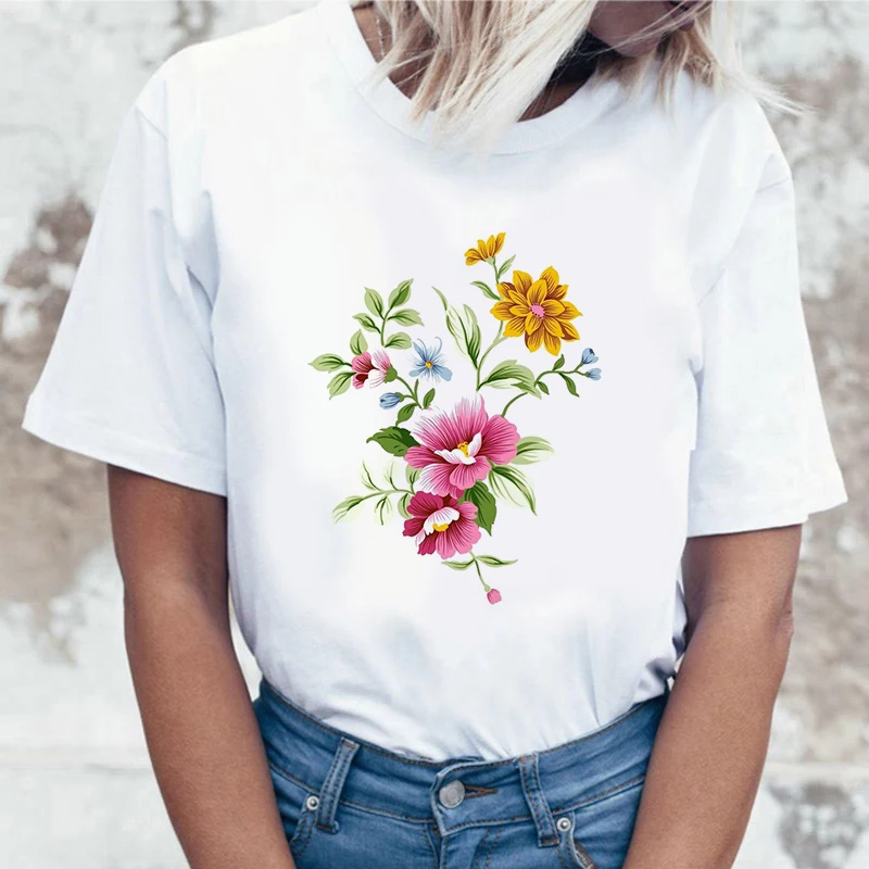 

Fashion Wreath theme T Shirt Women Lovely Print Short Sleeved O-neck T-shirt Vintage Vogue Ullzang Tshirt Harajuku Tops