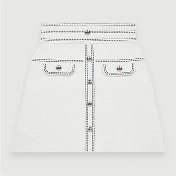 

HIGH QUALITY Newest Fashion Runway 2020 Designer Skirt Women's Buttons Embellished Contrasting Topstithcing Knit Skirt