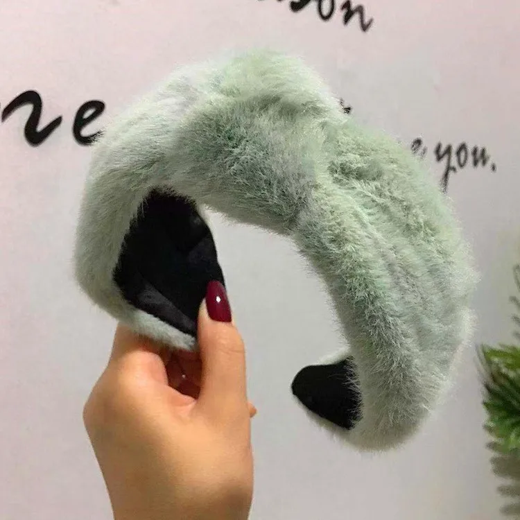 Модная трендовая повязка на голову из искусственного меха, чистый цвет, Новая мягкая резинка для волос, Корейская широкая лента для волос для женщин, аксессуары для волос - Цвет: green