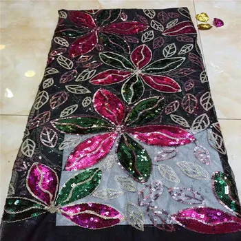 

High Quality African Sequins Lace Fabric French Multicolor Net Embroidery Tulle Lace Fabric For Nigerian Wedding Party Dress