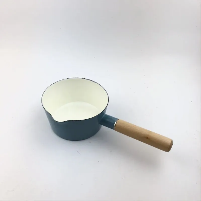 Эмалированная кастрюля для молока с одной ручкой деревянная эмалированная утолщение с протекающим ртом 15 см индукционная плита Универсальный антипригарный молочный горшок